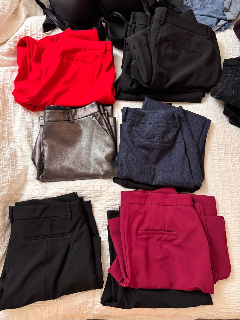 Express Womens Ankle Pants Bundle in Black, Red, Burgundy, Navy & Metallic
